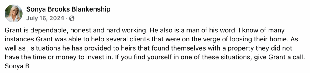 Testimonial from satisfied client in Rome, GA.