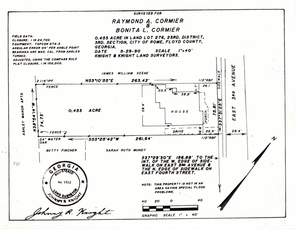 Land survey of 316 E 3rd Ave in Rome, GA.