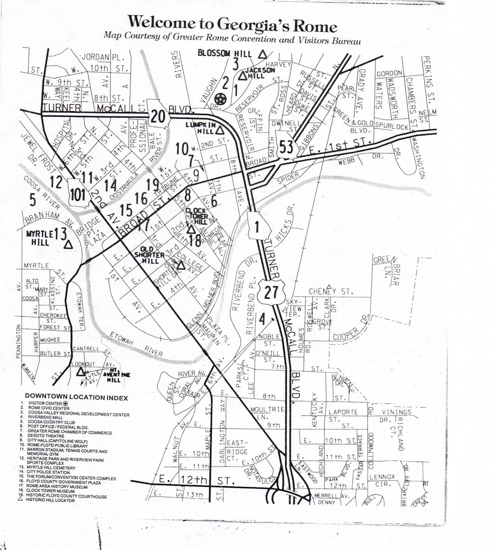 Map of neighborhoods in Rome, GA.