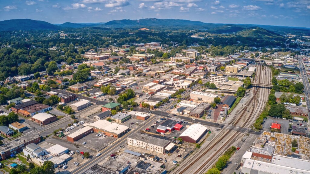 Drone shot of Dalton, GA.
