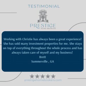 Customer testimonial for Prestige Home Brokers, a real estate brokerage in Rome, GA.
