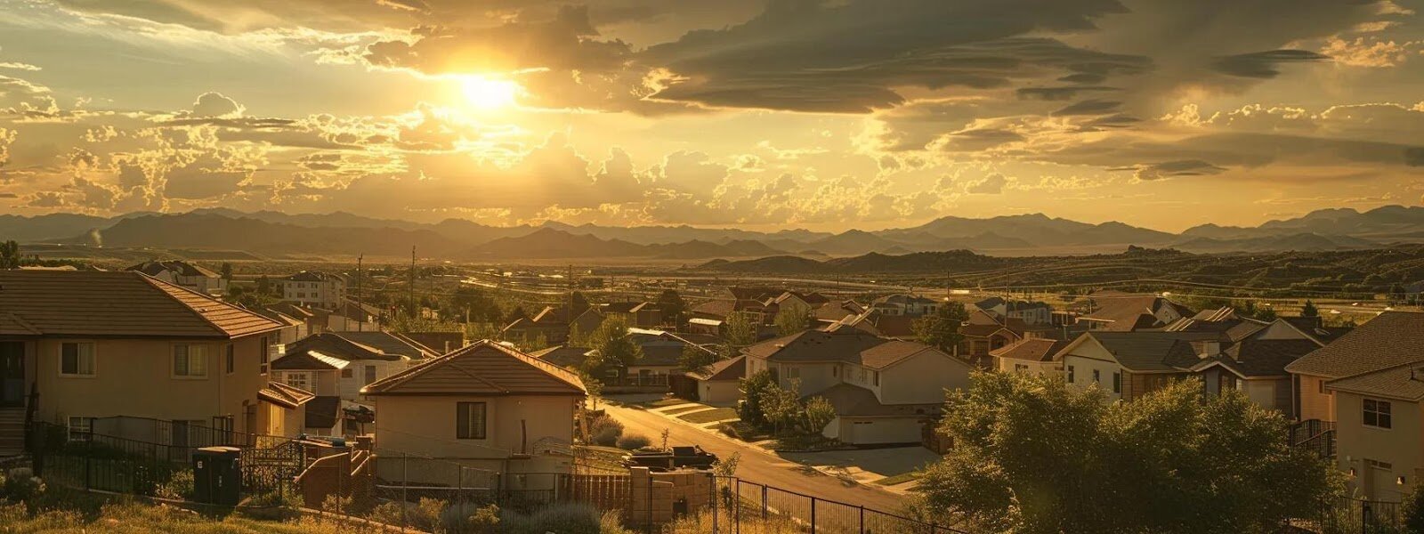 a serene view of a thoughtfully organized moving day, showcasing packed boxes and a tranquil el paso neighborhood under a warm golden sunset, symbolizing new beginnings and careful planning for the future in el paso texas