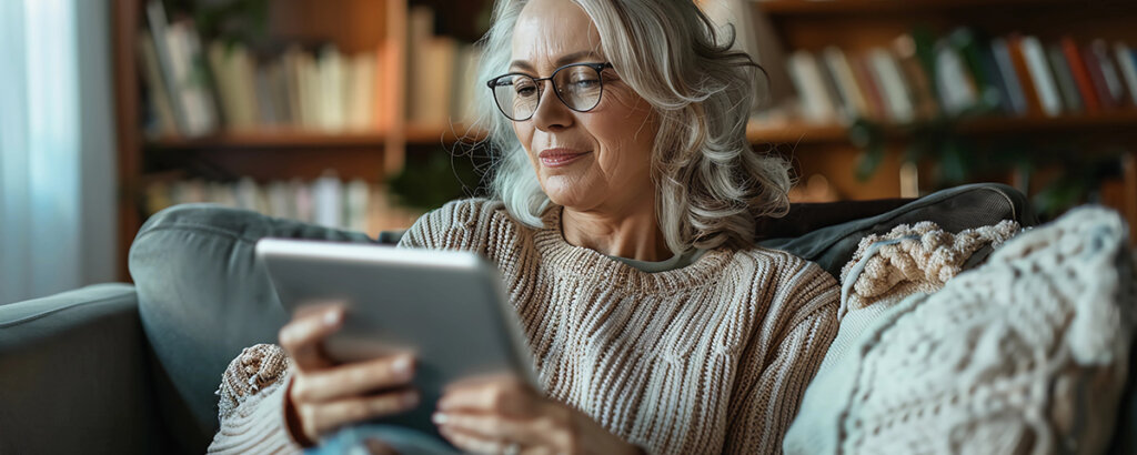 woman reading blog on tablet