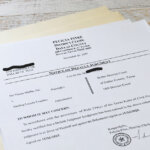 Close-up of an official Notice of Default letter on a wooden table top