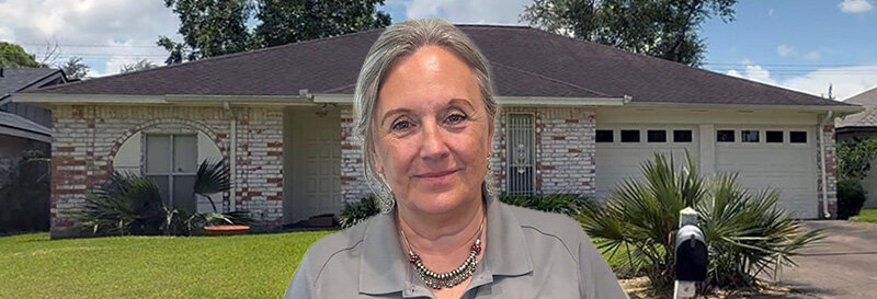 becky fields the grandma house buyer in front of a Katy TX ranch house