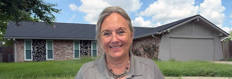 becky fields the grandma house buyer in front of a La Marque TX ranch house