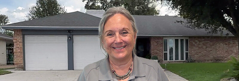 becky fields the grandma house buyer in front of a La Porte TX ranch house