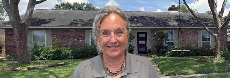 becky fields the grandma house buyer in front of a Manvel TX ranch house