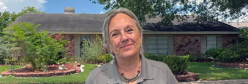 becky fields the grandma house buyer in front of a Richmond TX ranch house