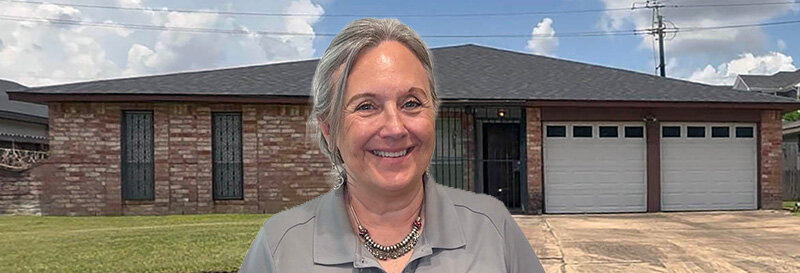 becky fields the grandma house buyer in front of a Spring TX ranch house