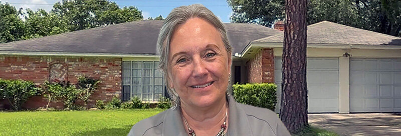 becky fields the grandma house buyer in front of a Wharton TX ranch house