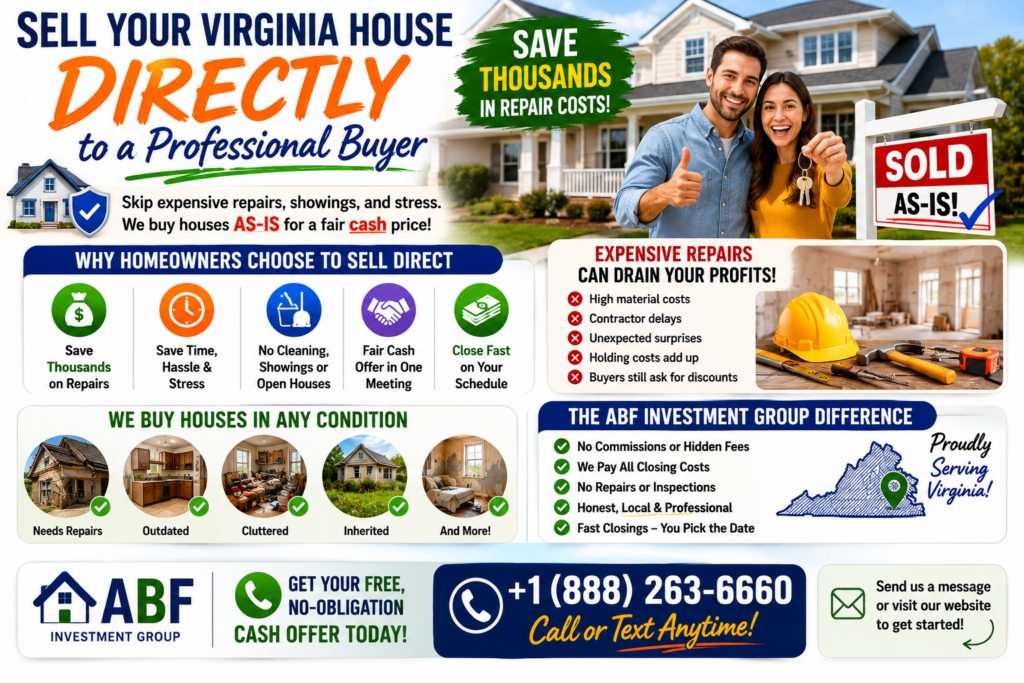Before and after home repair comparison showing how Virginia homeowners can sell houses as-is to cash buyers without making expensive repairs before selling.
