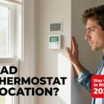 Thermostat placed near a sunny window in a Northern Virginia home causing inaccurate temperature readings.