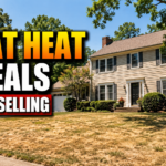 Northern Virginia home during extreme summer heat with dry lawn and sun exposure before selling.