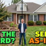 Overgrown backyard with damaged landscaping at a Northern Virginia home being prepared for sale