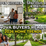 Family touring a Northern Virginia home while evaluating the neighborhood, layout, schools, and home features.