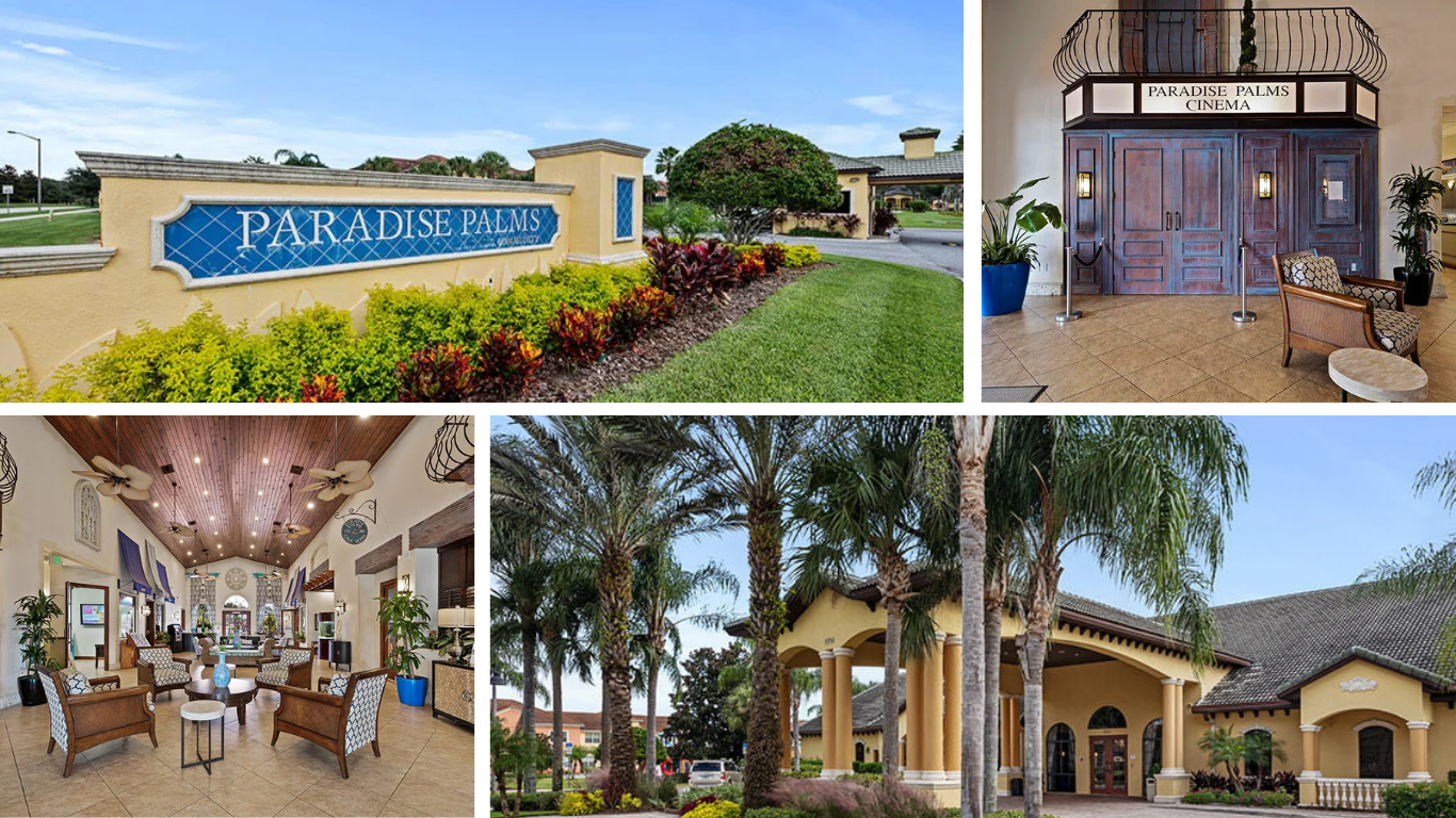 Paradise Palms entrance, lobby and cinema.
