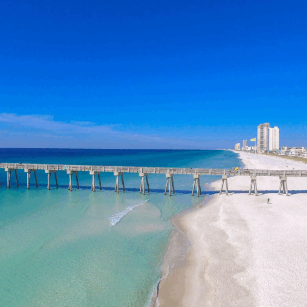 Aerial view of Panama City Beach pier