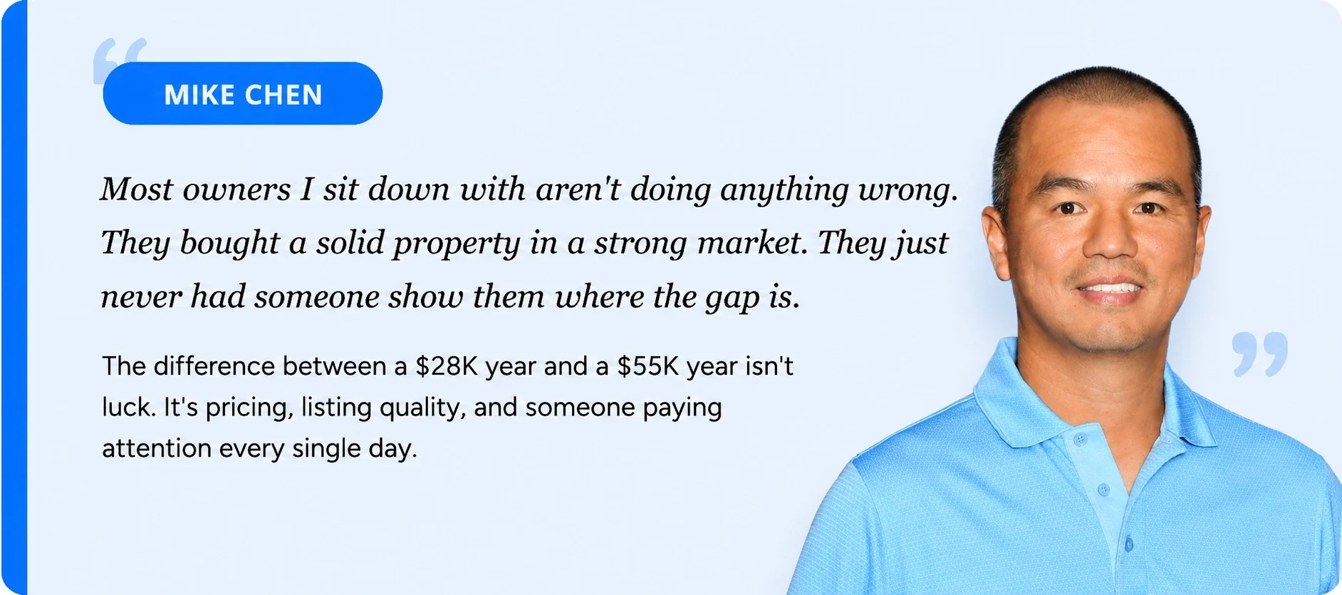 Mike Chen shares insights on how pricing, listing quality, and daily management can improve vacation rental revenue.