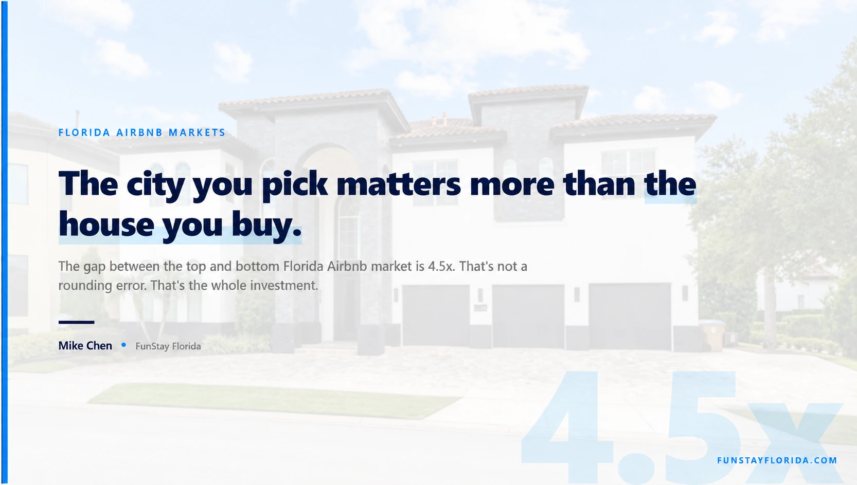 Florida Airbnb market infographic showing a 4.5x revenue gap between the highest- and lowest-performing cities.
