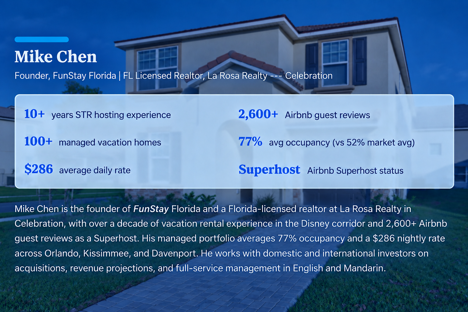 Your Orlando STR Specialist
Mike Chen