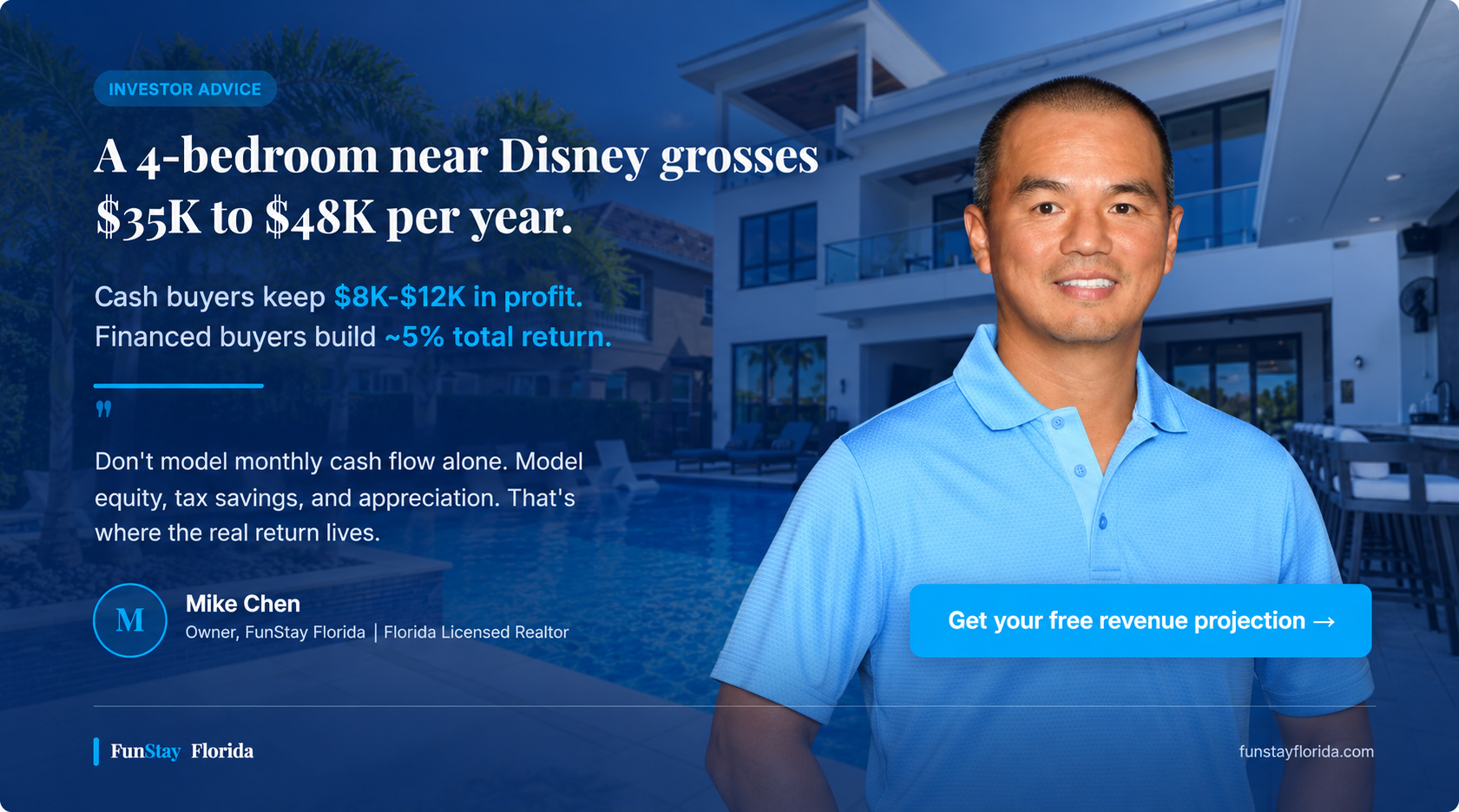 A 4-bedroom near Disney grosses $35K to $48K per year.