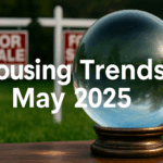 A digital crystal ball glowing above a map of New Jersey, symbolizing predictions for the 2025 housing market