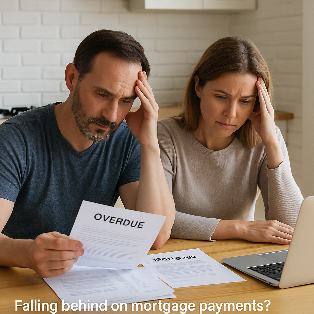 New Jersey homeowner stressed over mortgage bills while sitting at a kitchen table with overdue notices