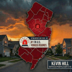 (Paste this into the "Alternative Text" field in WordPress or your website builder) Kevin Hill, NJ Distressed Property Expert, standing next to a graphic map showing New Jersey ranked #1 in U.S. foreclosures according to the December 2025 ATTOM report.