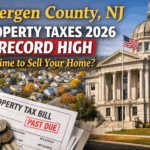 Bergen County NJ property taxes record high in 2026 with tax bill and Bergen County courthouse image