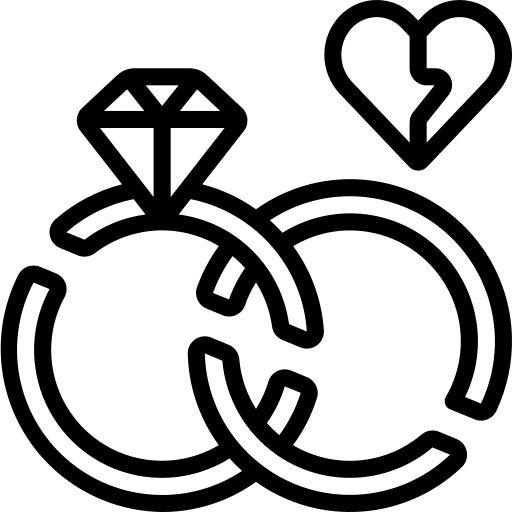 Icon of two rings splitting, symbolizing divorce.