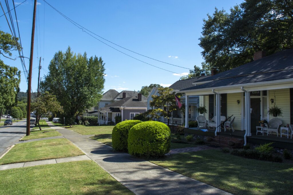 Row of homes lining a street in Rome, GA.