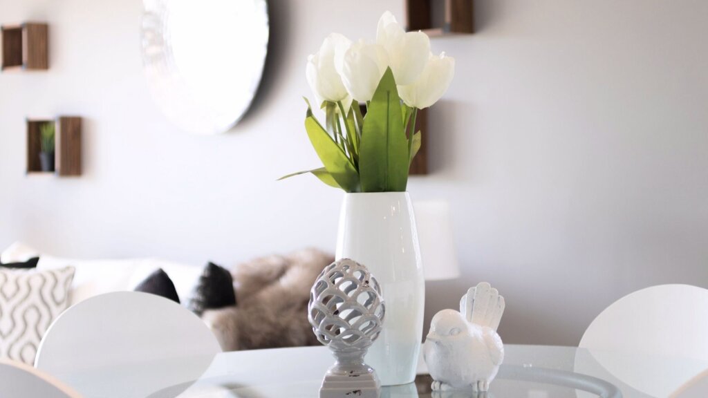 Staged home with a table that has a few decorations