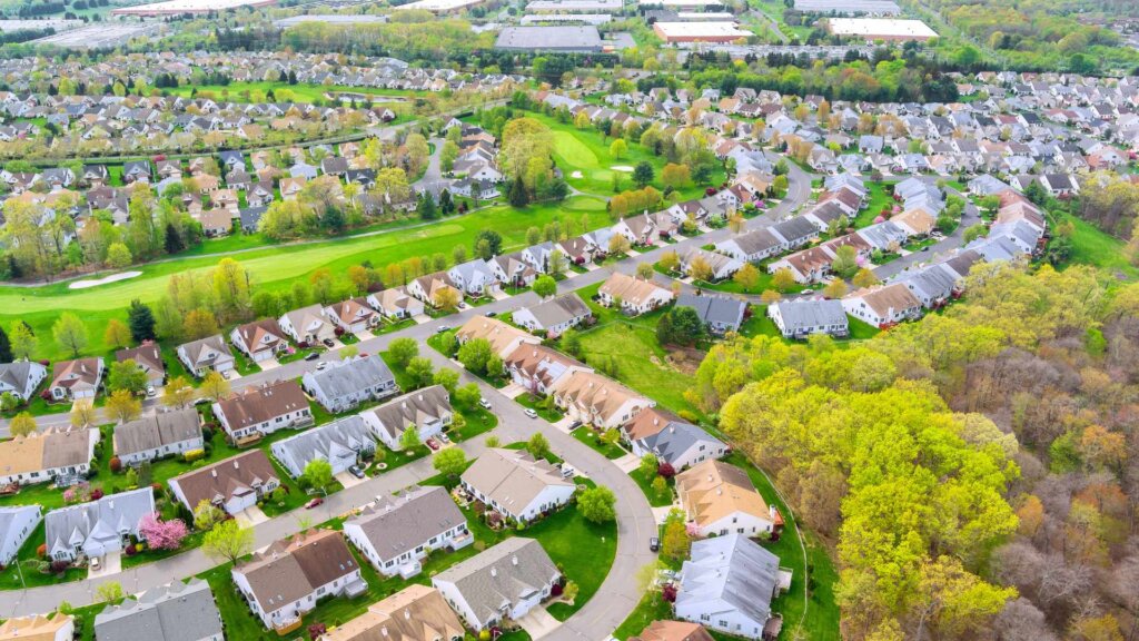 Aerial shot of suburban neighborhood