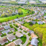 Aerial shot of suburban neighborhood