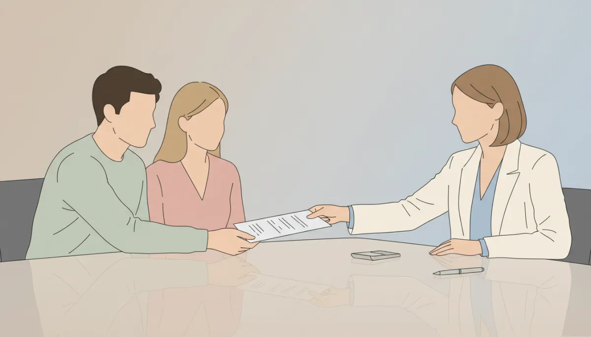 Title company closer reviewing a settlement statement with homeowners