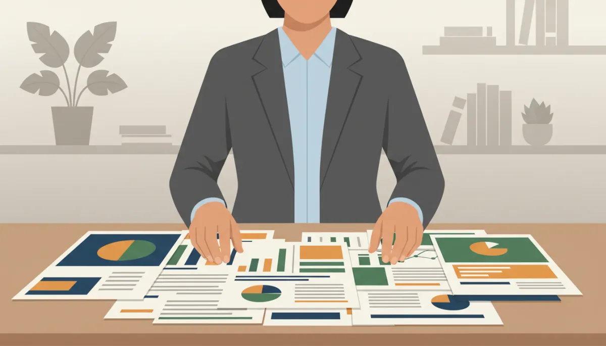 Title agent reviewing property tax, HOA, and utility documents in an office