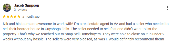 Jacob's Five Star Review of Snap Sell Homebuyers
