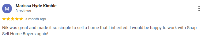 Marissa's Five Star Review of Snap Sell Homebuyers