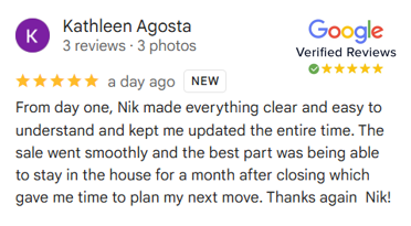 Kathleen's Verified Five Star Review of Snap Sell Homebuyers