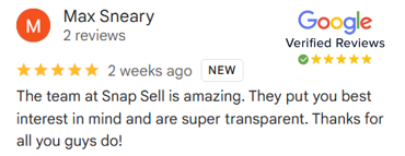 Max's Verified Five Star Review of Snap Sell Homebuyers