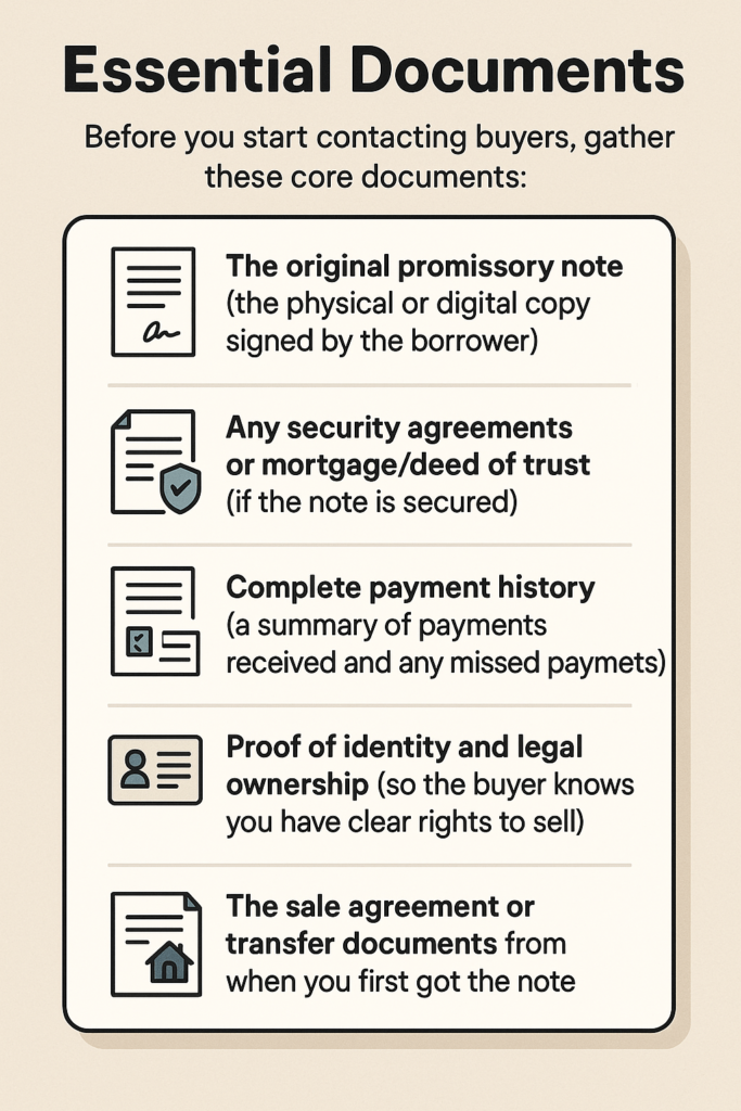 Selling promissory note checklist of essential documents
