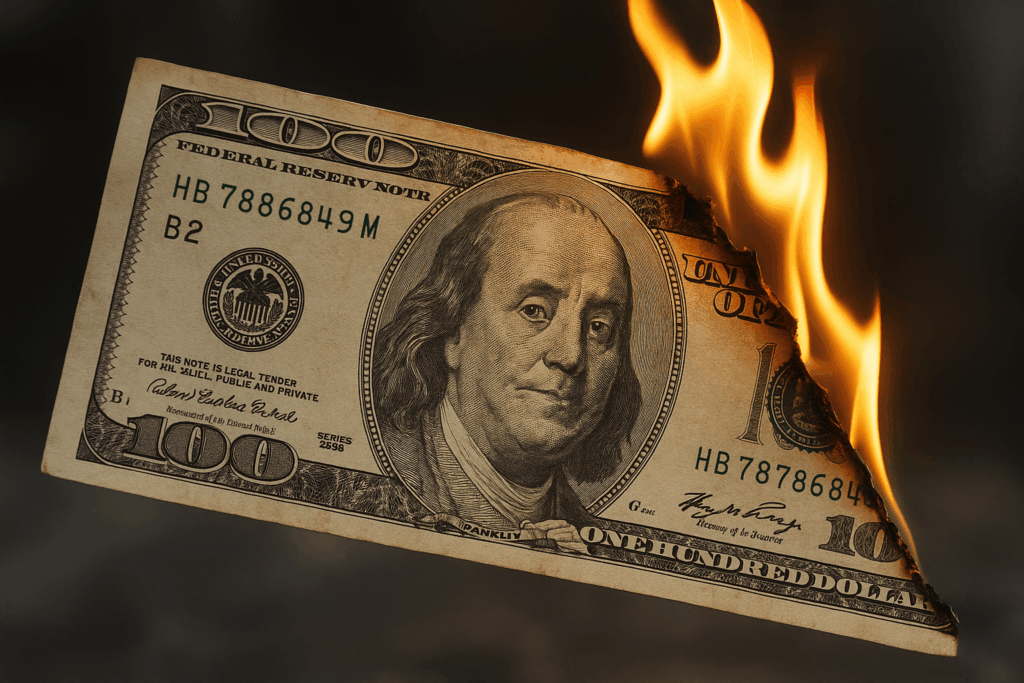 One hundred dollar bill on fire