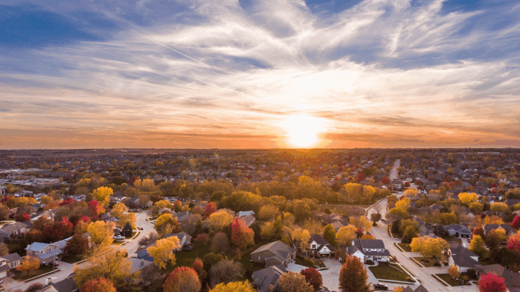 sunrise view from a beautiful neighborhood