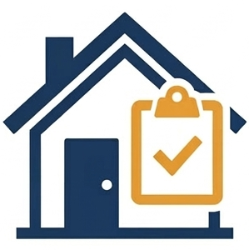 Icon depicting a professional property evaluation in Maine, showing a house and a checklist for calculating a fair cash offer with transparency.