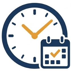 Calendar and clock icon representing a flexible closing timeline for homeowners selling a house to a local Maine home buyer on their own terms.