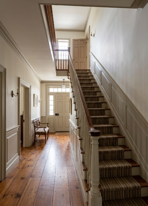 Steep staircase in an older Portland, Maine home.