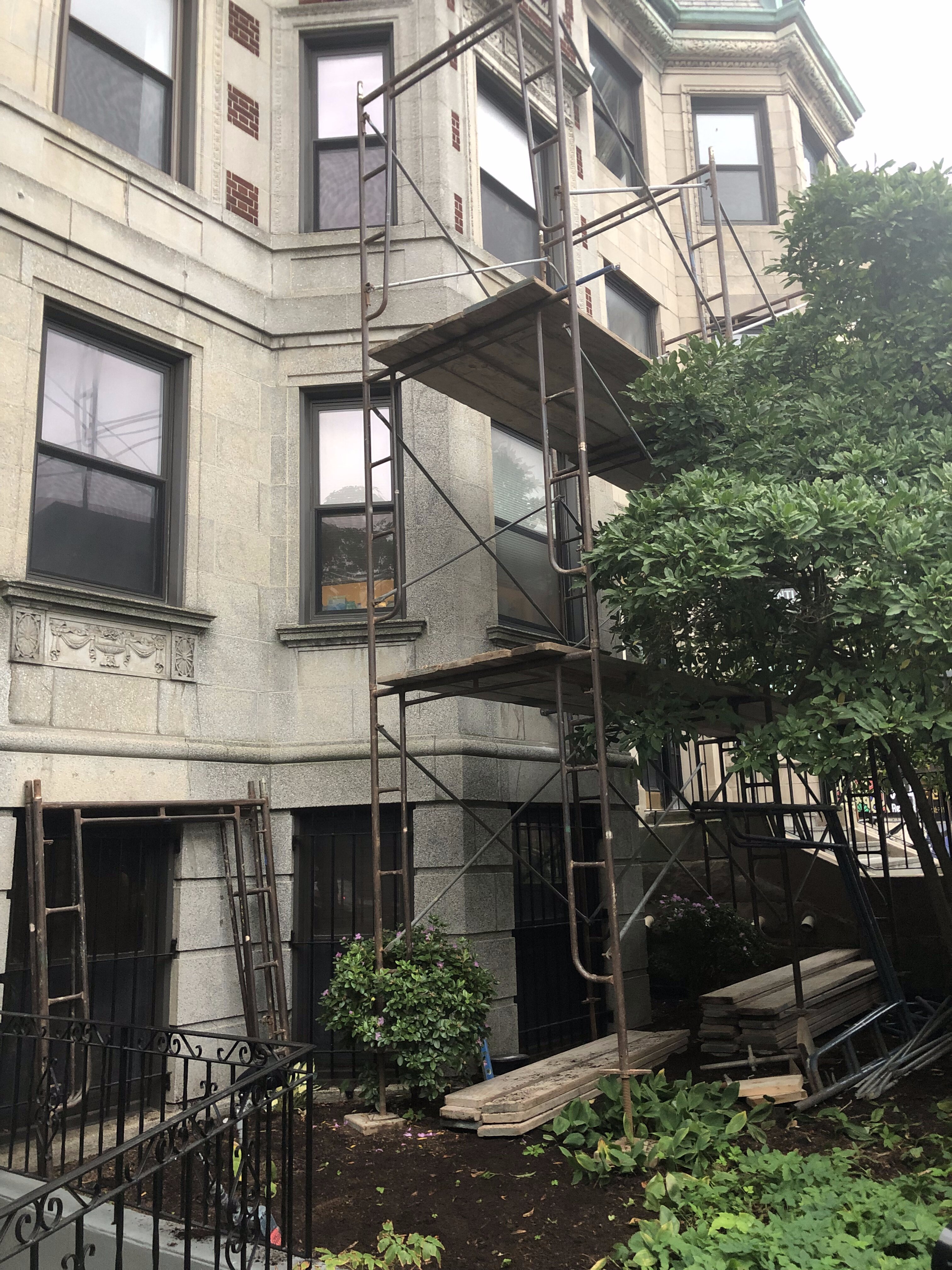 Building with scaffolding in Cambridge, MA.