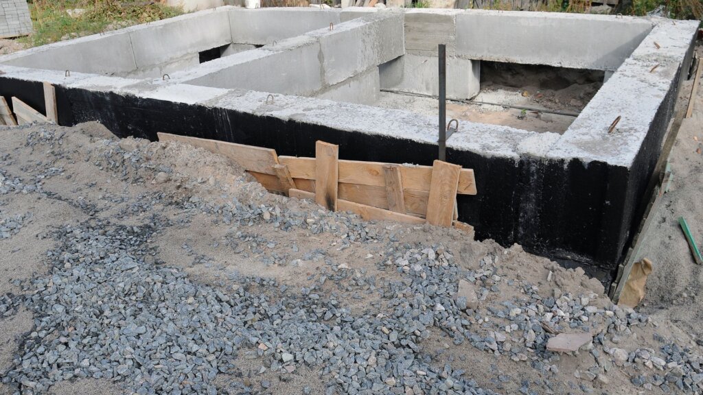 Basement foundation under construction.