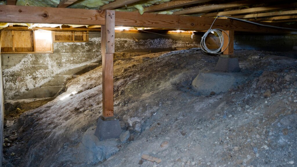 Crawlspace underneath house in Boston, MA.